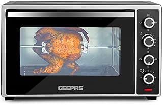 Geepas 60L Electric Oven with Rotisserie & Convection  60 Minute Timer with Auto Shut Off  4 Heat Setting, Adjustable Temperature Control & Accessories Included  2 Years Warranty, 2000W, 60L, Black