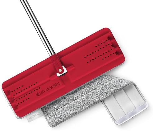 JOYMOOP Flat Mop, Microfiber Mops for Floor Cleaning and Wall Cleaner, 50" Mops with 13" Flat Head with a Microfiber Mop Pad - Black & Red