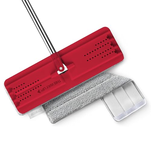 JOYMOOP Flat Mop, Microfiber Mops for Floor Cleaning and Wall Cleaner, 50" Mops with 13" Flat Head with a Microfiber Mop Pad - Black & Red