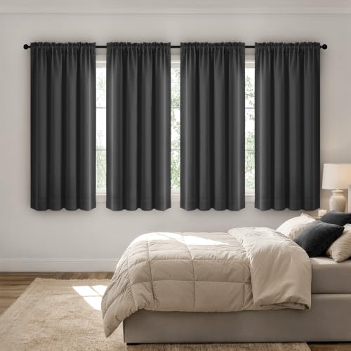 Image of MIULEE Gray Blackout Curtains 54 Inch Length for Bedroom Set of 4 Panels | Solid Light Blocking Drapes, Room Thermal Insulation, Privacy Window Treatment Curtains,Top and Bottom Rod Pocket