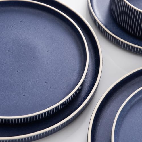 Image of Dinnerware Set Service for 6, 18-Piece Ceramic Plates and Bowls Set, Chip & Scratch Resistant, Microwave and Dishwasher Safe, Modern Minimalist Tableware for Everyday Use, Matte Blue