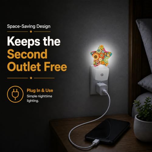Image of Star Night Light with Dusk to Dawn Sensor, Mandala Flower Pattern Plug in Night Light for Kids Bedroom Nursery, Soft Warm Glow Lamp for Hallway Bathroom Energy Saving