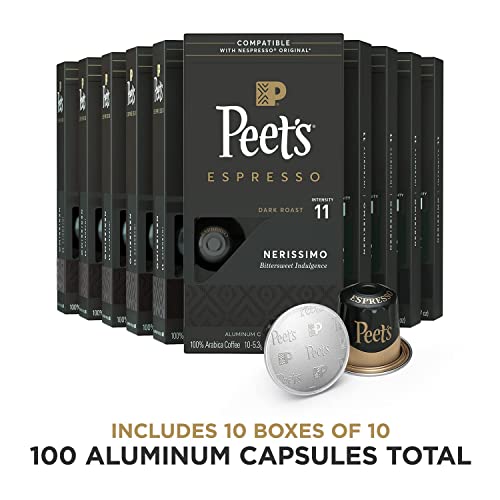 Peet's Coffee, Dark Roast Espresso Pods Compatible With Nespresso Original Machine, Nerissimo Intensity 11, 100 Count (10 Boxes Of 10 Espresso Capsules) #TOP1
