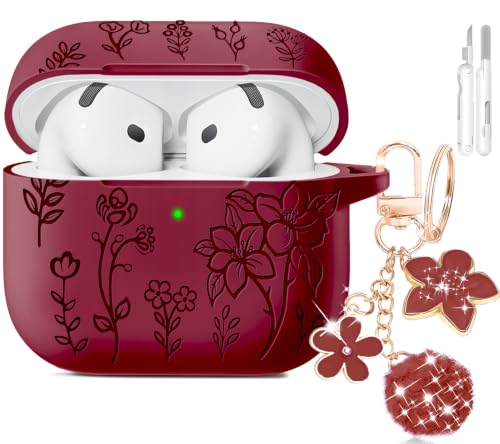 Image of for AirPods 4 Case, Soft Silicone Flower Engraved Cases Pink | with Cleaner & Foral Charm Keychain, Cute Girly Stylish Women AirPods 4 Accessories - Shockproof, Scratch & Dust Resistant