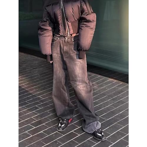 Washed and Distressed Long Pants with A Waxy Texture and Glossy Denim3