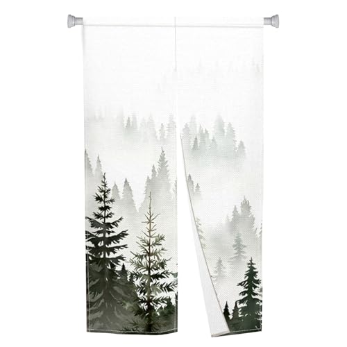 Leowefowa Noren Japanese Doorway Curtain Chinese Ink Pine Trees Printing Japanese Curtain for Doorway Feng Shui Window Treatment Tapestry Room Divider Kitchen Door Curtains Home Decor, 33.5"x 70.9"