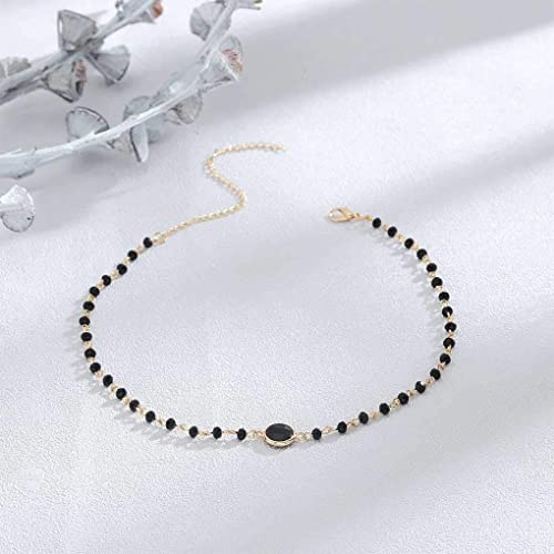 Olbye Rainbow Moonstone Necklace Choker Simple Necklace Personalize Everyday Necklace Jewelry For Women And Girls (Black) #TOP5