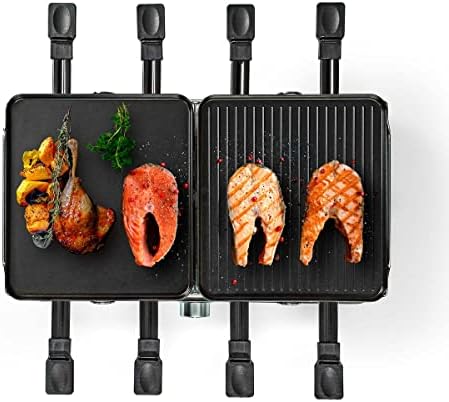 Ex-Pro Electric Raclette Gourmet Stone Grill, 8 Person Indoor Non-Stick Tabletop Cooker, Removable Hot Plate, Adjustable Thermostat, with 8 x Mini Cheese Pans & Spatulas, 1400W