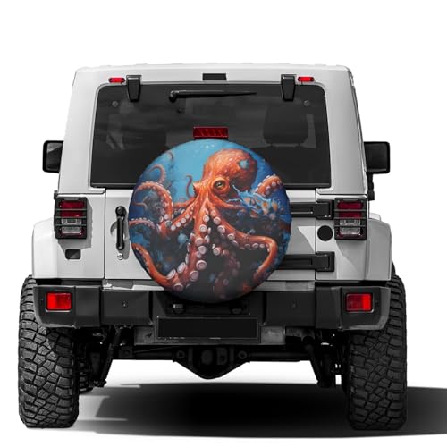 Image of Delerain Spare Tire Cover Octopus On Coral Wheel Covers Sun Protection Waterproof for Truck RV Trailer SUV and Many Vehicle (14 Inch for Diameter 23 inch-27 inch)