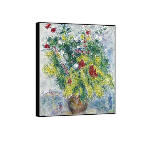 Cadre Noir Fleur Mimosas pour Mur Vide Salon Impression sur Toile Tableau