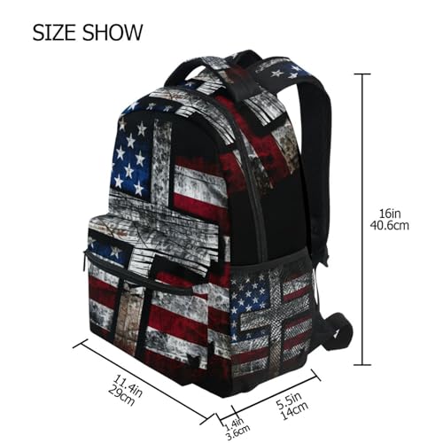 Backpack Black Cross American Flag Daypack Shoulder Bag Book Bag Lightweight Back Pack 11.4 ×16 In4