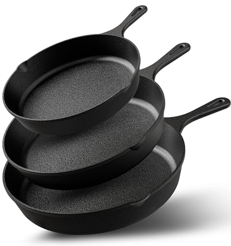 Utopia Kitchen Cast iron Skillets 3 Piece Set, Chefs Pan, Pre Seasoned Cast iron Skillets...