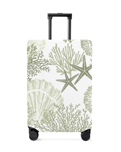Travel Luggage Cover Spandex Elastic Suitcase Cover for Luggage, Scratch Proof Luggage Cover Protector for Trunk Case 26-28 Inch Luggage, Ocean Coral Seashell Starfish Abstract Texture Sage Green