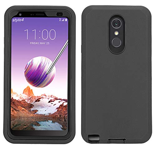 Annymall Case for LG Stylo 4, Hybrid High Impact Resistant Rugged Full-Body Shockproof Tri-Layer Heavy Duty Case, with Kickstand & Built-in Screen Protector for LG Stylo 4/ LG Stylo 4 Plus (Black)