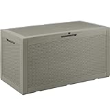 DWVO 100 Gallon Outdoor Storage Box, Large Deck Box Lockable Waterproof and UV Resistant Resin for Gardening Tools, Pool Supplies, Patio Cushions (Light Brown)