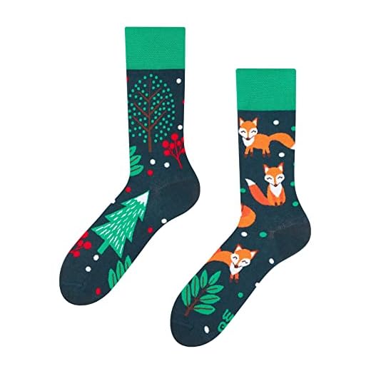 Dedoles Socken Unisex Damen Herren & Kinder Baumwolle viele lustige Designs 1 Paar Geschenk links rechts verschieden, Farbe Grün, Motiv Rotfuchs, Gr. 39-42