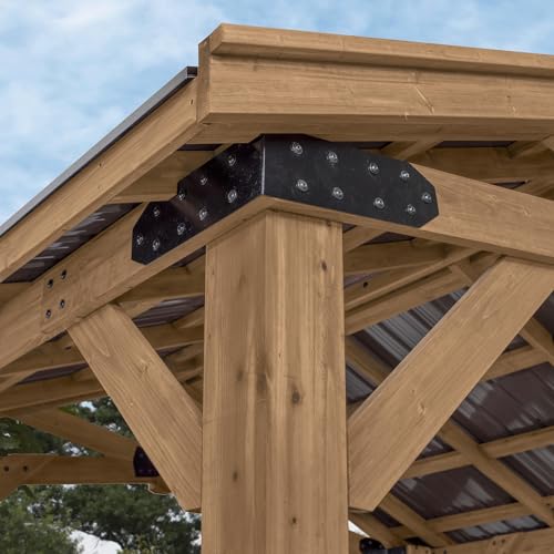 Backyard Discovery Norwood 10' x 10' Cedar Wood Outdoor Gazebo Pavilion with Hardtop Galvanized Steel Peak Roof, Snow Support, Wind Resistance, PowerPort, Shade for Garden, Patio, Deck, Entertaining - image 8