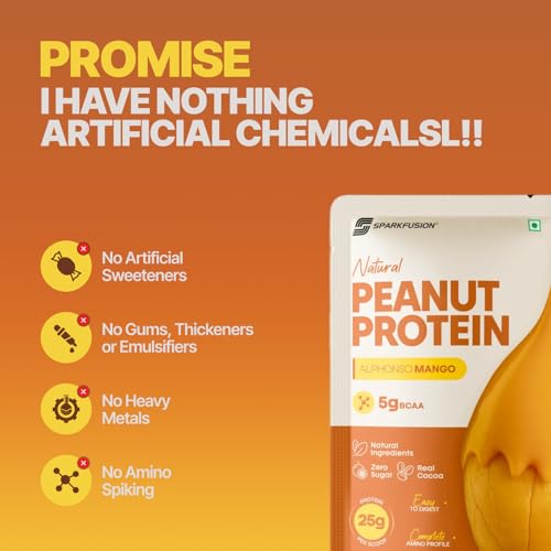 Image of SparkFusion Natural Peanut Protein Isolate - Flavor - 25g Protein, 5g BCAA, Zero Sugar, Gut-Friendly, Vegan, Lab-Tested, No Artificial Additives (370g (Pack of 10), Alphonso Mango)