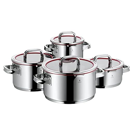 WMF Function 4 Topfset Induktion 4-teilig, Cromargan Edelstahl poliert, Glasdeckel mit 4 Abgießfunktionen, Induktionstöpfe, Innenskalierung