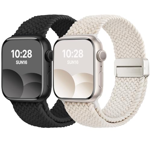 Image of Fullmosa 2 Pack Magnetic Braided Bands Compatible Apple Watch Strap 38mm 40mm 41mm 42mm 44mm 45mm 46mm 49mm Women Men,Soft Elastic Strap for iWatch Ultra3 /2 /1 SE3 /2 /1 Series 11 10 9 8 7 6 5 4 3 2 1