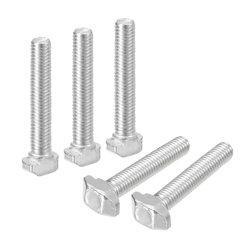 Image of uxcell 20Pcs T-Slot Bolts, M5 x 30mm Hammer Head Bolt T Screw Drop-in Stud for 2020 Series T-Slot Aluminum Extrusion Profile, Carbon Steel Nickel Plated, Silver