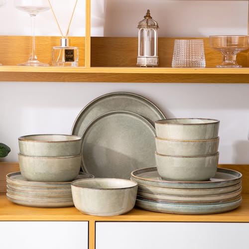 Amorarc ADW009 Stoneware Dinnerware Sets,Round Reactive Glaze Ceramic Plates And Bowls Sets,Highly Chip And Crack Resistant | Dishwasher & Microwave Safe,Service thumb #5