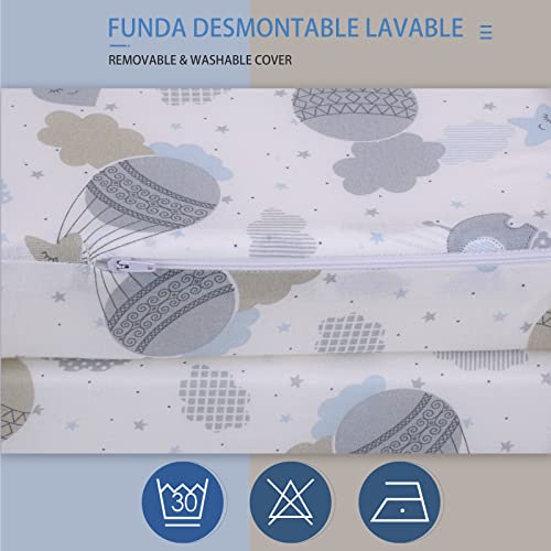 PEKITAS Colchón Cuna De Viaje Plegable 60x120 cm Altura 6 cm Incluye Bolsa Transporte Bebé Funda Desmontable Lavable Transpirable Estampado Globo Verdes - imagen 4