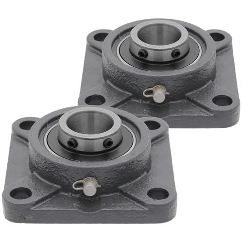 [2-Pack] UCF207-20 - Premium 4-Bolt Flange Bearing with Cast Iron Housing Including Ball Bearing Insert 1-1/4 in Bore Diameter - UC207-20 Bearing & F207 Housing