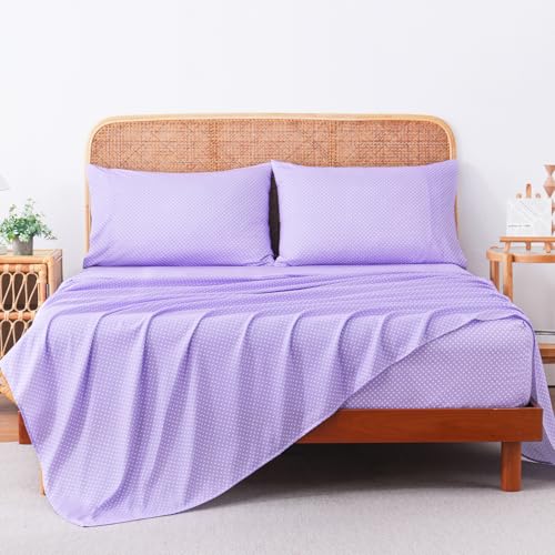 Image of MCO 4Pieces Polka Dot Sheets Set, Breathable Queen Sheet Set with 16 inch Deep Pocket,Modern & Luxury, Brushed Microfiber Bedding Set(Queen, Polkadot Purple)