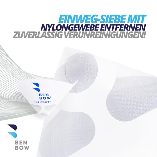 BenBow Lacksieb 125µ x 50 Stück - Einweg-Papierfilter mit Nylongewebe - zum Filtern von Lacken und Farben vor Verunreinigungen