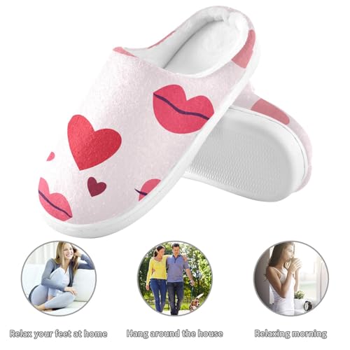 Valentines Lps Hearts Pink Women Home Cotton Slippers Breathable Memory Foam Home Slippers for Outdoor Birthday Presents 6-73