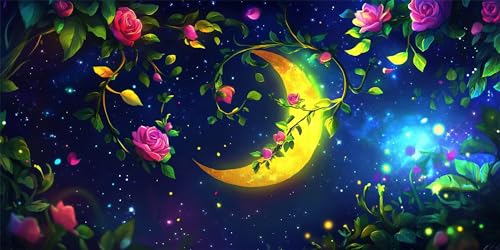Diamond Painting Adultos luna, Pintura diamante flor, Manualidades Niños, DIY Cristal Pintura Kits, 5D Completo Diamante Bordado Punto De Cruz Artes Manualidades Lienzo Pared Decoración 35x70cm L-479