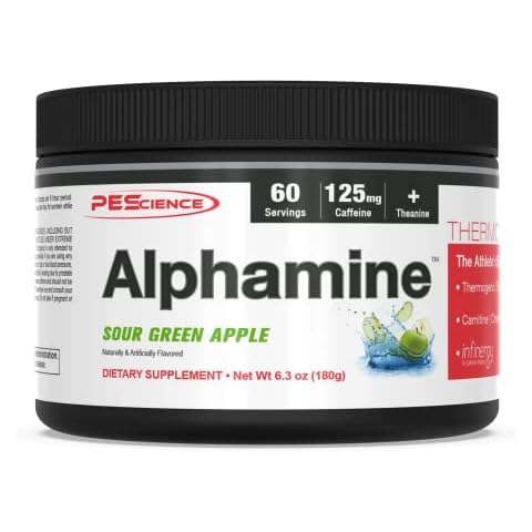 PEScience Alphamine, Sour Green Apple, 60 Scoops, Thermogenic Energy Powder with L-Carnitine Cover