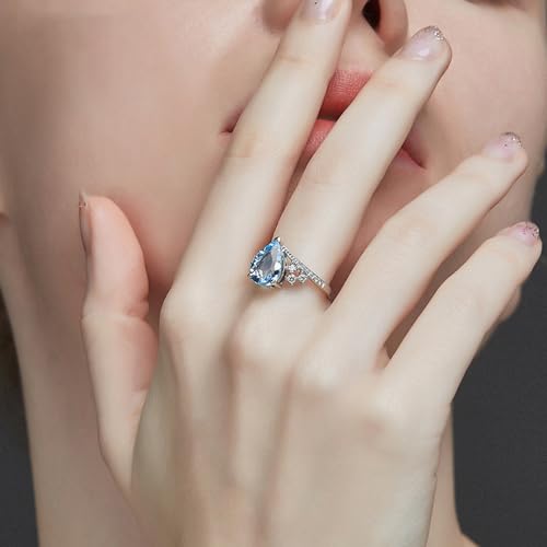 2CT Aquamarine Ring 925 Sterling Silver Pear Cut 7 * 9MM Sky Blue Aquamarine and White Moissanite Engagement Ring4