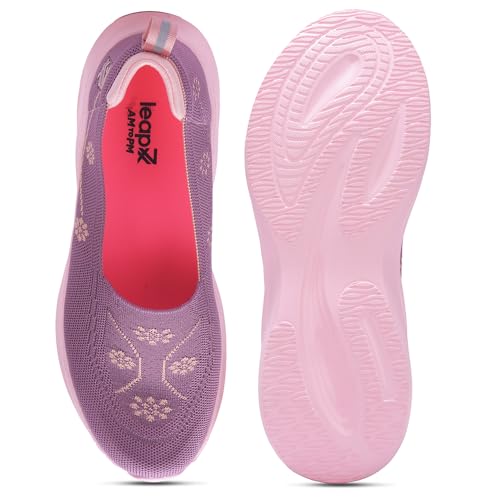 Image of Liberty LEAP7X GLOWSTAR-E Slip-On Sneakers for Women - Peach & Navy Knitted Casual Shoes | Memory Foam Cushioned Insole, Lightweight Slip-On Shoes for Walking, College & Casual Outings