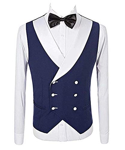 Three Piece Men's Suit Navy Blue Groom Tuxedos White Shawl Lapel Men Suits with Pants Wedding Business Suit3