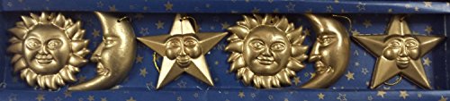 Set of 24 Star, Sun & Moon Golden Hanging Christmas Tree Decorations