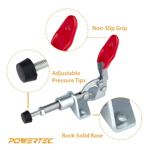 Image of POWERTEC 4PK Mini Toggle Clamp, 100lbs Holding Capacity, 301A Quick Release Push Pull Clamp for Woodworking Jigs and Fixtures, Pocket Hole Jigs, Welding, Crosscut Sled, CNC (20323-P2V)
