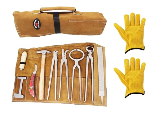 CHALLENGER Horse Farrier Tool Horse Farrier 9-Piece Hoof Grooming Tool Kit w/Suede Carry Bag 984GA01