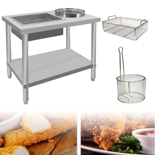 Image of Breading Fried Chicken Preparation Station, with Containers and Baskets Stainless Steel Fried Chicken Breading Worktop for Kitchen Restaurant Business Easy to Clean