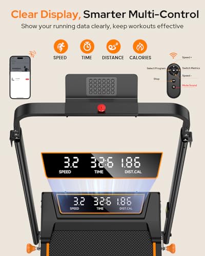 Image of Walking Pad Treadmill with 15% Incline & Dual LED Display, 4 in 1 Walking Pad with Handle Bar, 3.5HP Foldable Under Desk Treadmill, Portable Treadmills for Home 350LBS, 4 Adjustable Incline, RGB Light
