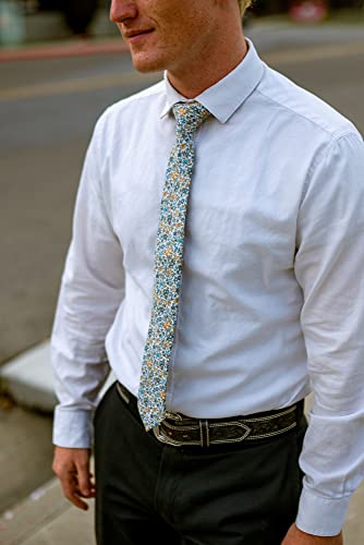 Image of DAZI Men's Skinny Tie Floral Print Cotton Necktie, Great for Weddings, Groom, Groomsmen, Missions, Dances, Gifts.