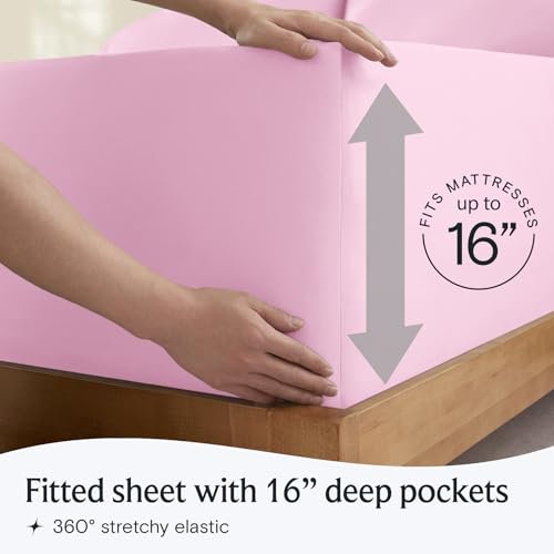Image of LuxClub 4 PC Sheet Set Bed Sheets Deep Pockets 16 inch Eco Friendly Wrinkle Free Cooling Machine Washable Hotel Bedding Silky Soft - Powder Pink King