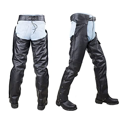 Motorcycle Leather Chaps For Men Biker Riding Cowboy Chaps Black Multi-Pocket Bottomless Pants With Zipout Liner (As1, Alpha, L, Regular, Regular, Black) #TOP1