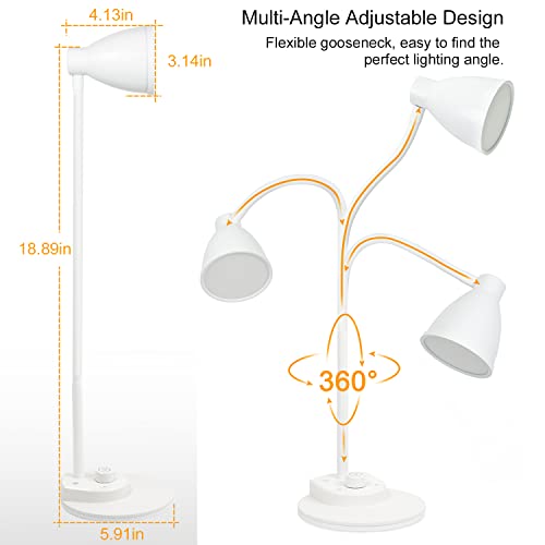 Bohon Led Desk Lamp With Usb Charging Port, 3 Color Modes Dimmable Reading Lamp, Auto Dimming Task Lamp, Flexible Gooseneck Table Light For Dorm Bedside, Adapter Include, White #TOP6