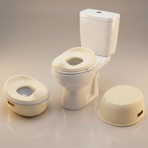 Image of Baybee 3 in 1 Baby Potty Training Seat for Kids 1-5 Years | Toddler Baby Potty Seat Chair with Removable Tray & Anti Slip Base | Portable Toilet Training Potty Seat with Step Stool for kids (Ivory)