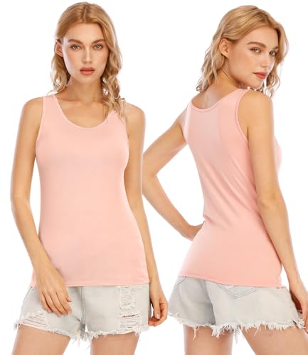 Image of AMVELOP Tank Tops for Women Built in Bra Cotton Shelf Bra Tanks Layering Undershirts 2-3 Pack