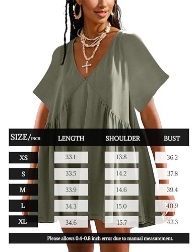 Image of Gozoloma Women Summer Short Sleeve Mini Dress Casual Loose V Neck Flowy Sundress Vacation Tshirt Sun Dress with Pockets