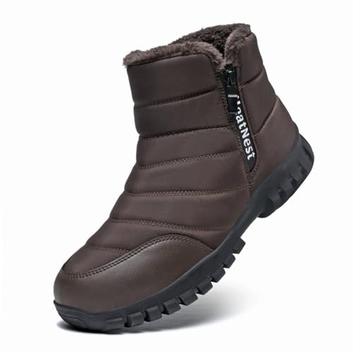 Hanani Men's Winter Snow Boots Faux Fur Lining Waterproof Anti Slip with Side Zippers Warm Boots Lightweight Outdoor Walking Snow Boots for Men