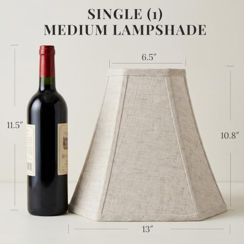 Image of Linen Fabric Lamp Shade 1 Pack, Beige Medium 6.5 inch Top x 13 inch Bottom x 10.8 inch High, Square Cut-Corner Replacement Lampshade for Table Lamps, Spider Fitter, Warm Natural Decor, Harp Not Included